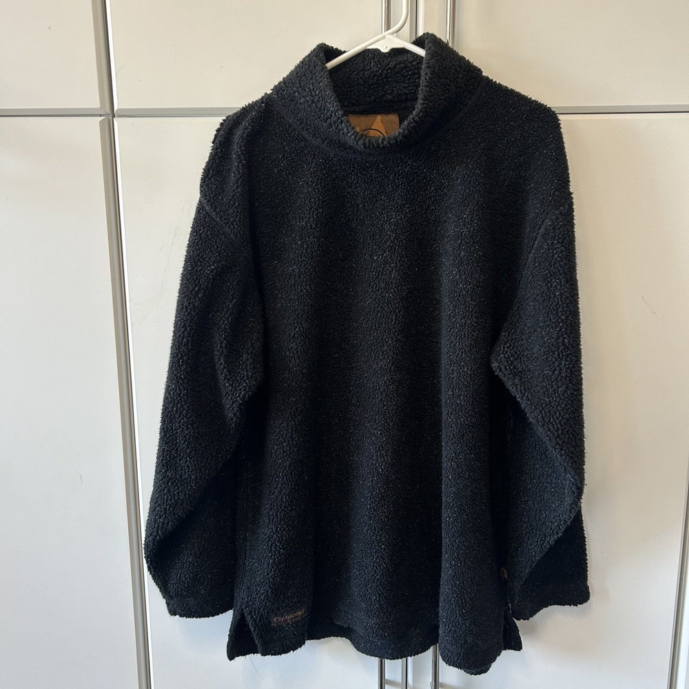 Colorado Vintage Sherpa Fleece Pullover Black Mock Neck Made in USA Large